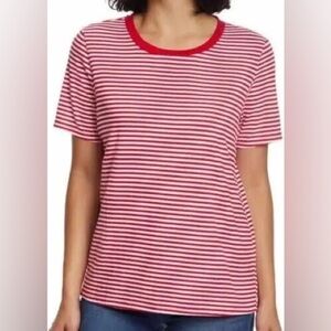 Ella Moss > Red Striped Crew Neck Short Sleeve Shirt Extra Large
